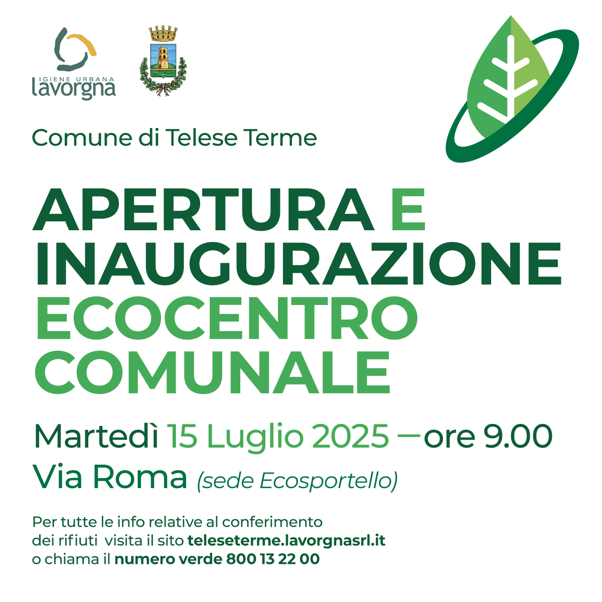 Apertura e inaugurazione ecocentro comunale – 15 luglio 2025