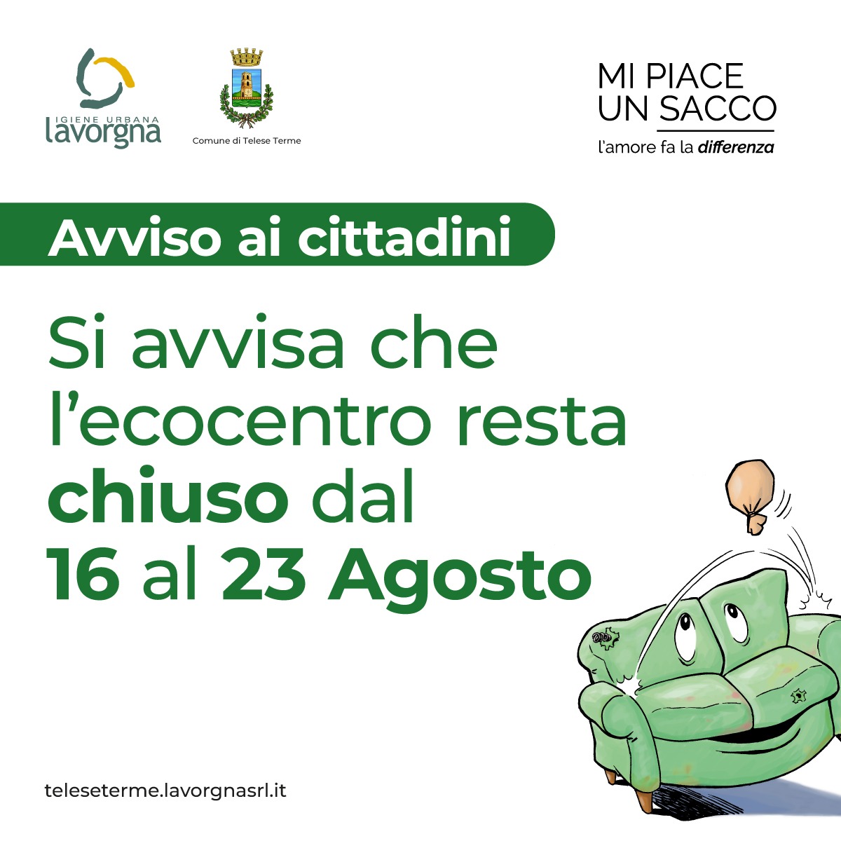 L’ecocentro comunale resterà chiuso dal 16 al 23 agosto 2025